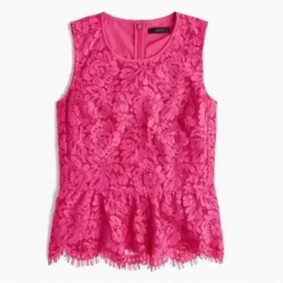 J.Crew Bright Pink Peplum Sleeveless Lace Top Size 2 - Picture 1 of 7